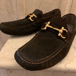 Ferragamo horsebit men’s driving loafers brown suede unisex